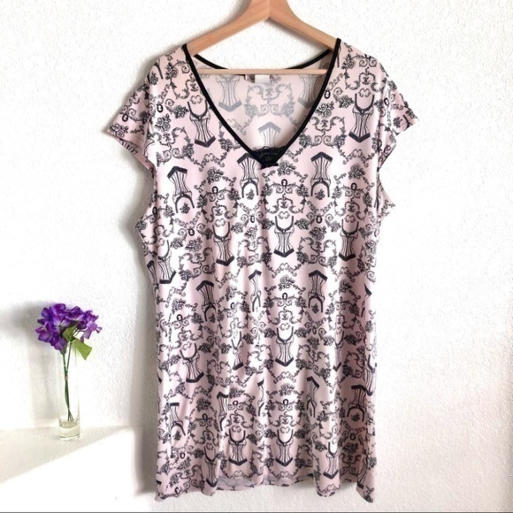 Linea Donatella pink nightshirt nightgown cameo & corset print Large